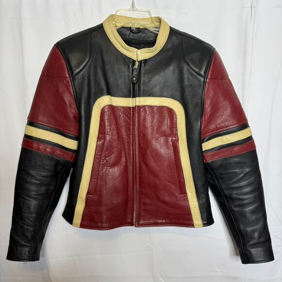 Flying Biker Oakwood Leather Motorcycle Jacket Women L Black Red Thinsulate - Picture 1 of 16